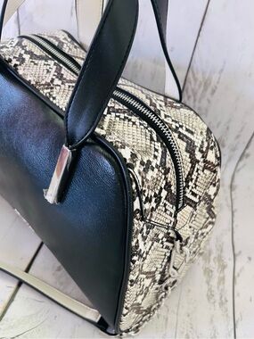 Calvin Klein Black Satchel with Snake-Print Trim NWOT